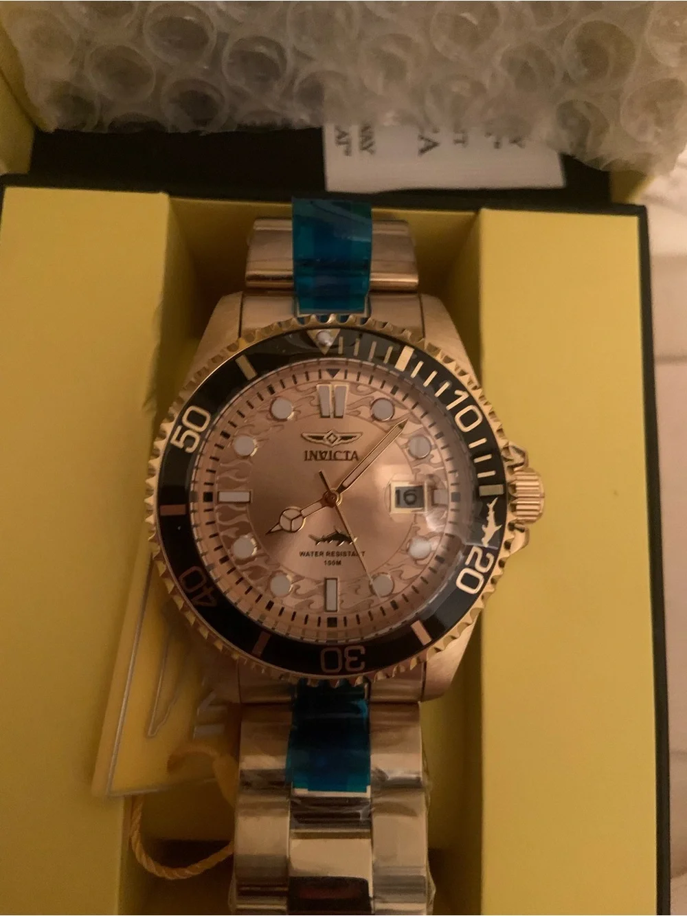 Invicta Pro Diver Men’s Gold Tone Dive Watch with Black Bezel